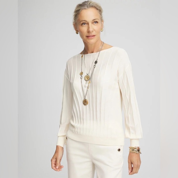 Chico's Sweaters - Chico’s Pleated Long Sleeve Sweater Cream Size 1 (Medium)